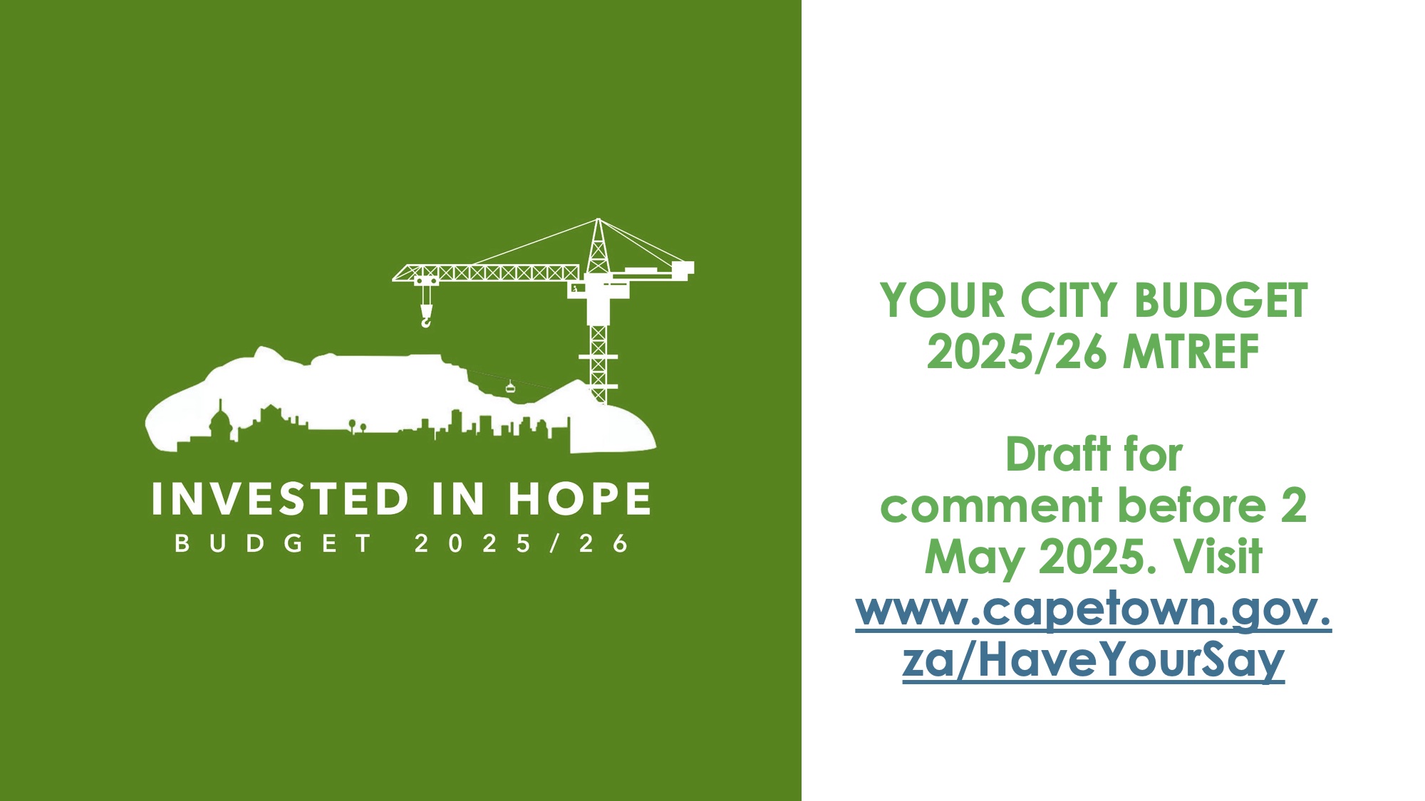 The City of Cape Town Draft Budget 2025-2026 – UPDATE: Comment before 13 June